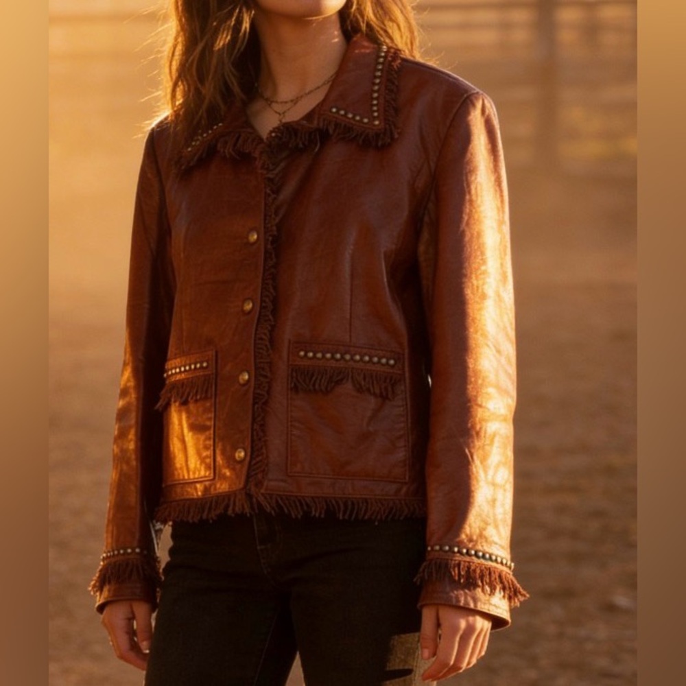 Double D Ranch Brown Fringe Leather Jacket